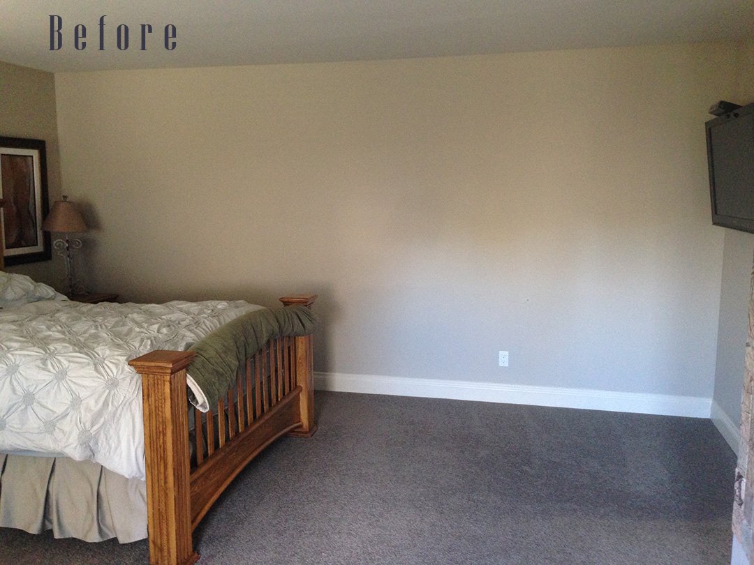 wooden bed in big master bedroom